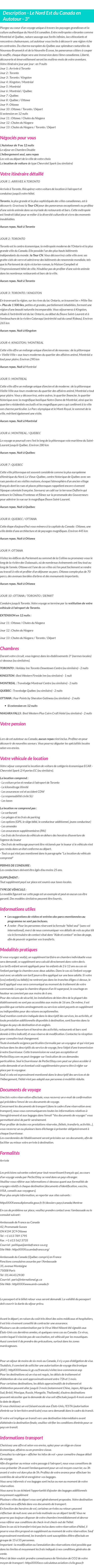Détails du séjour