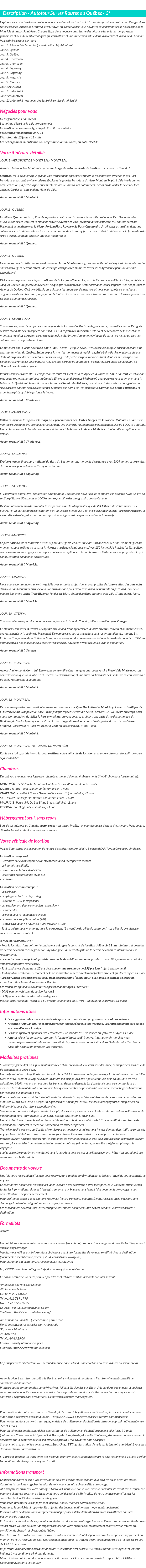 Détails du séjour