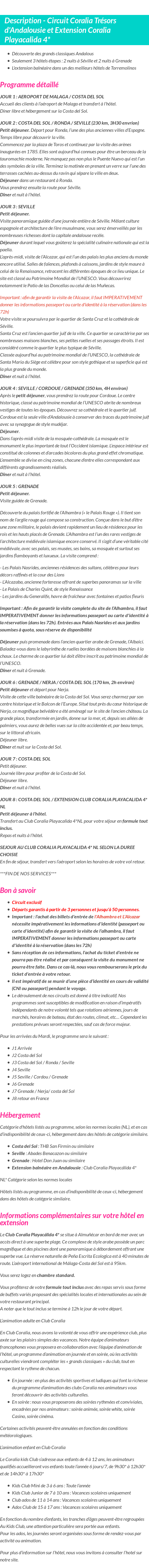 Détails du séjour