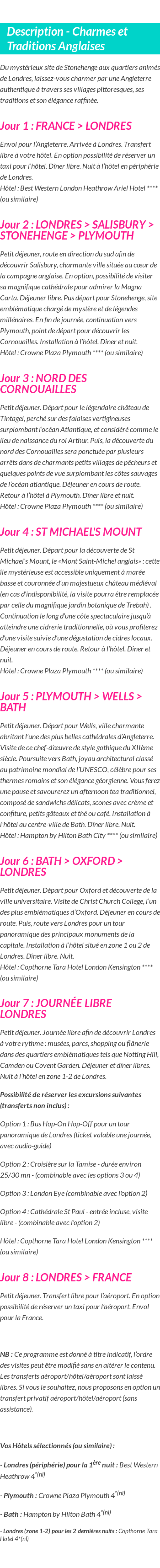 Détails du séjour