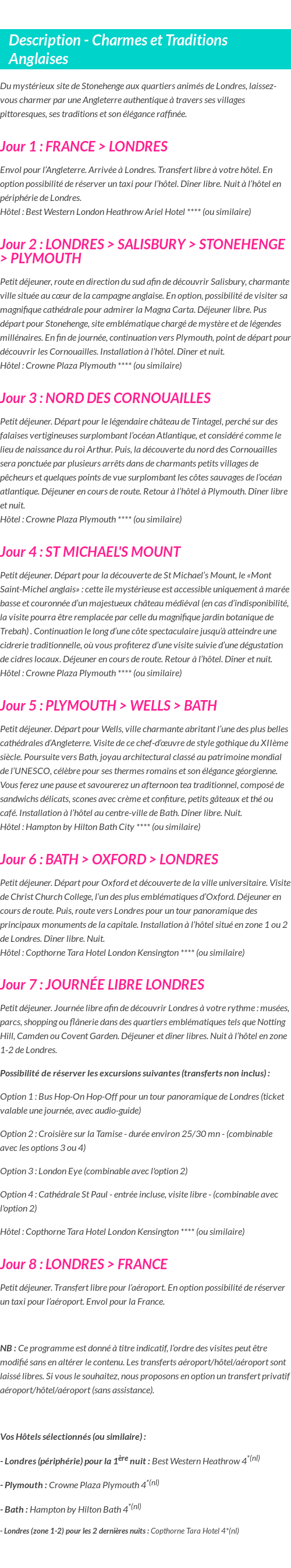 Détails du séjour