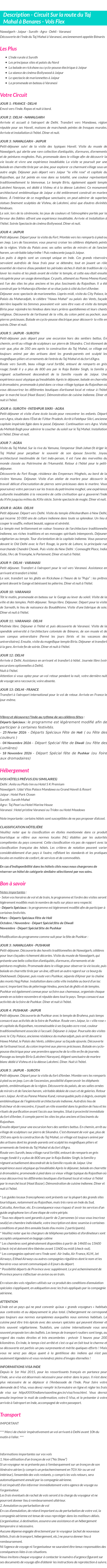 Détails du séjour