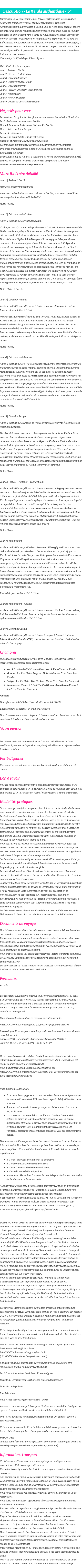 Détails du séjour