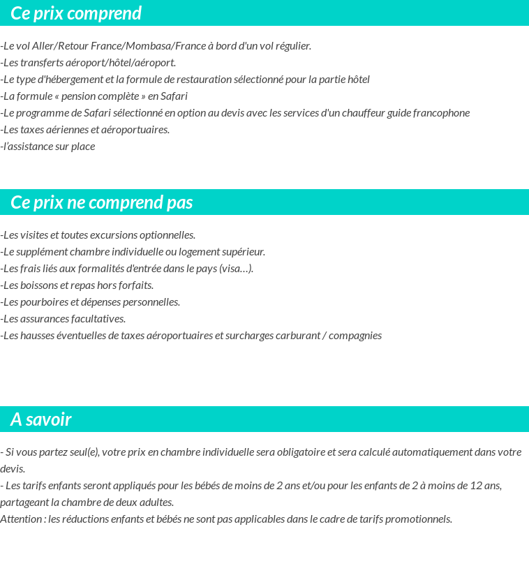 Conditions tarifaires