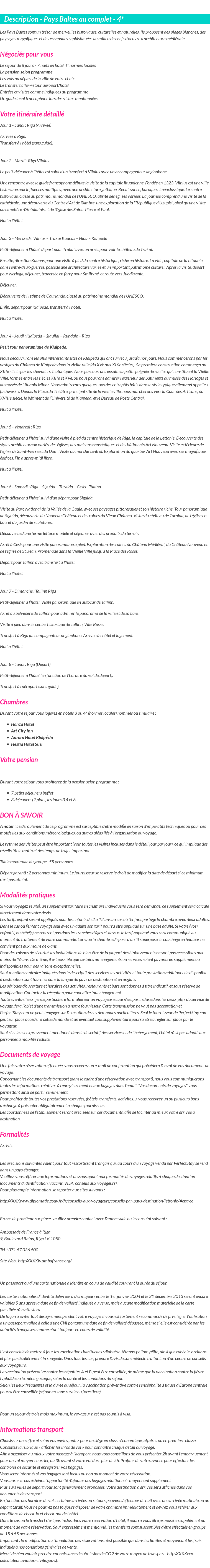Détails du séjour