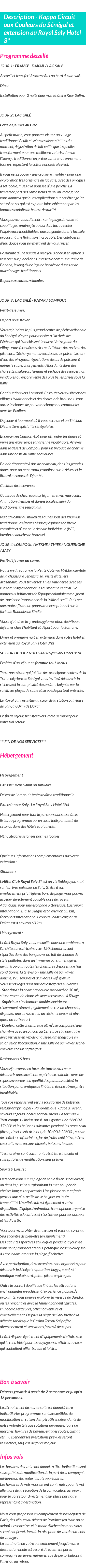 Détails du séjour