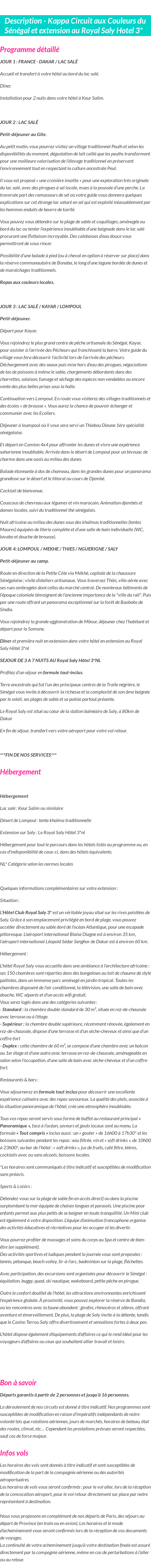 Détails du séjour