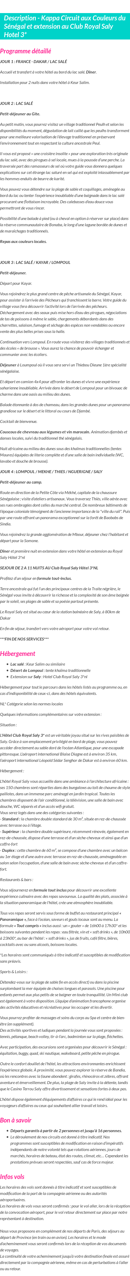Détails du séjour