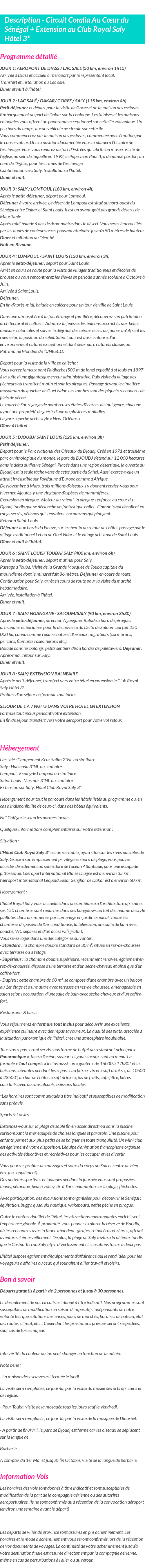 Détails du séjour