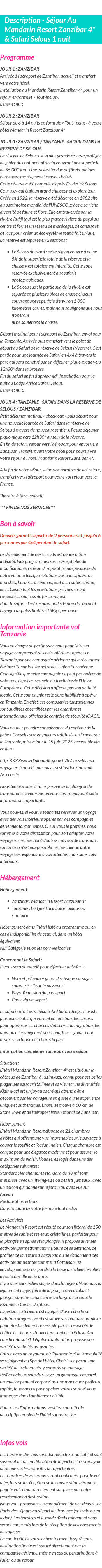 Détails du séjour