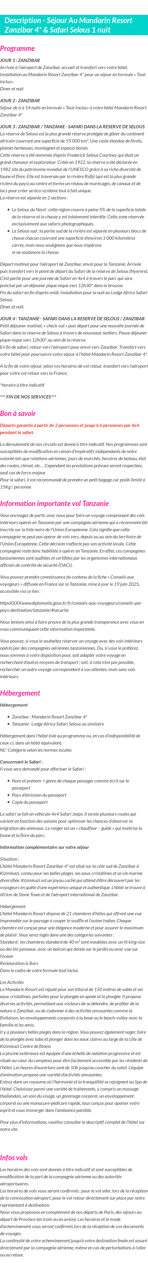 Détails du séjour