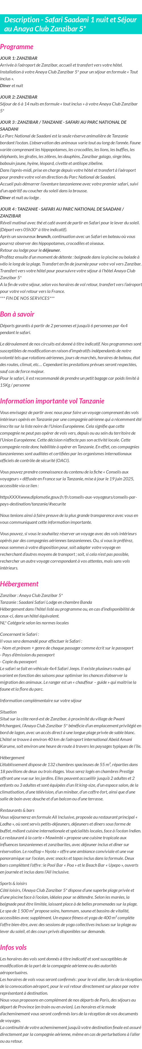 Détails du séjour