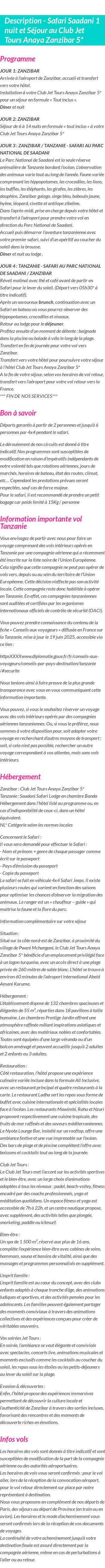 Détails du séjour