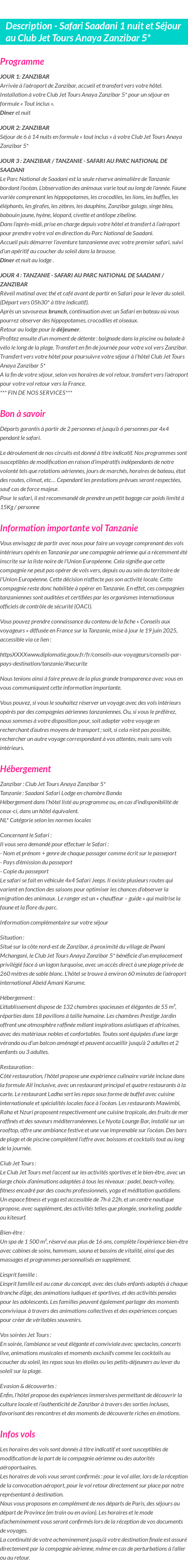 Détails du séjour