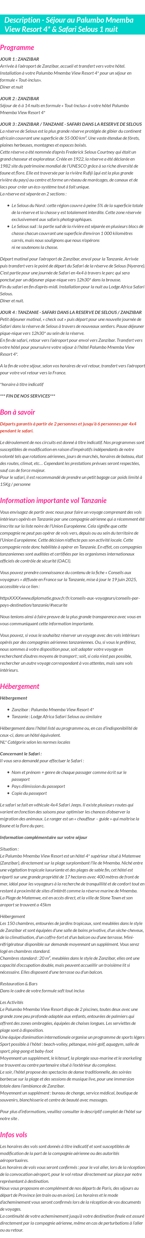 Détails du séjour