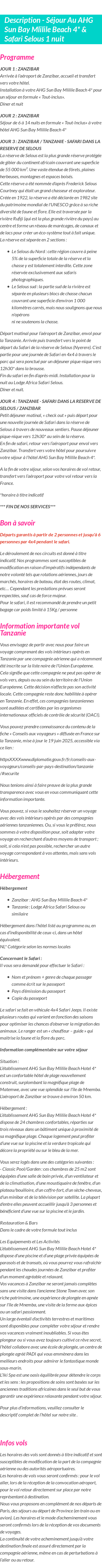 Détails du séjour