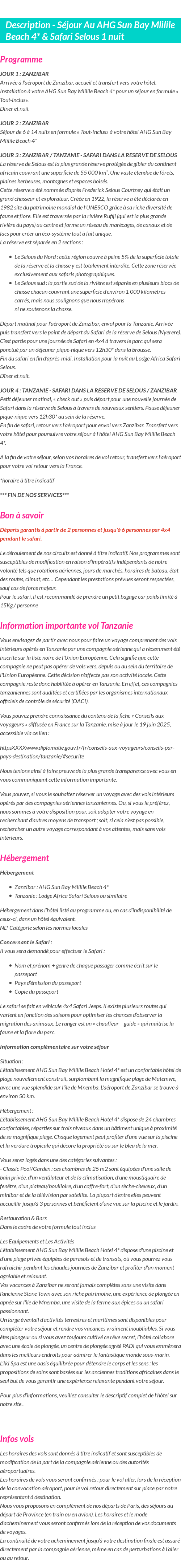 Détails du séjour