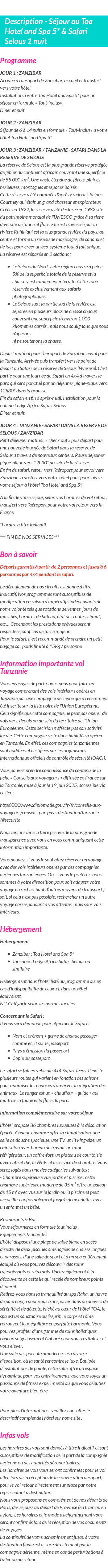 Détails du séjour