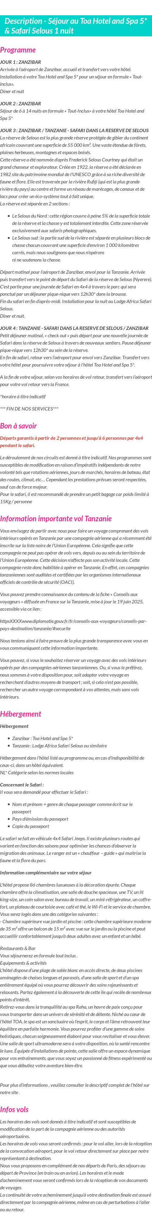 Détails du séjour