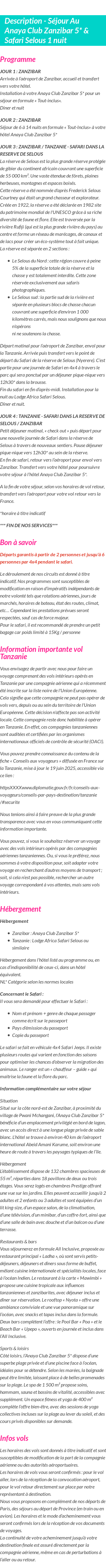 Détails du séjour