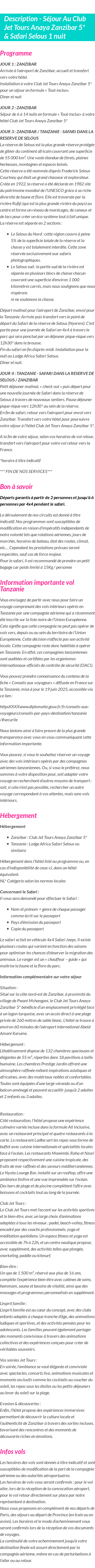 Détails du séjour
