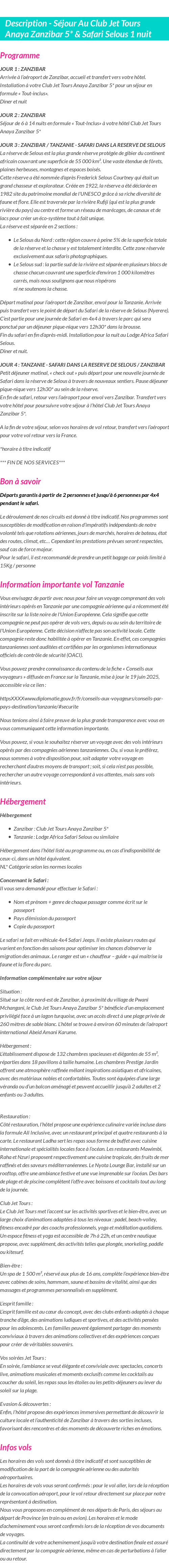 Détails du séjour