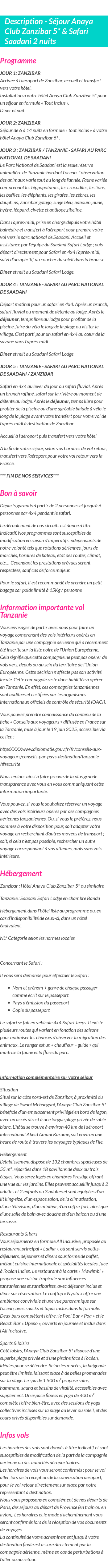 Détails du séjour