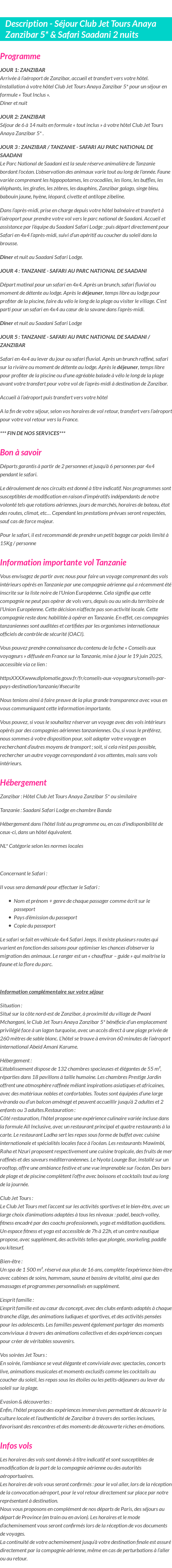 Détails du séjour