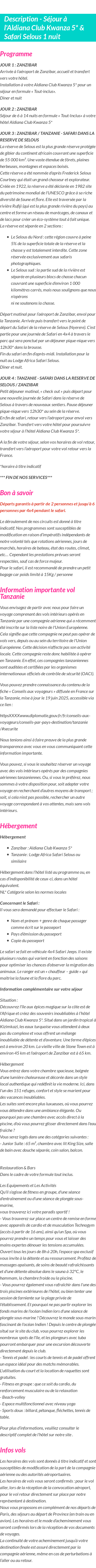 Détails du séjour