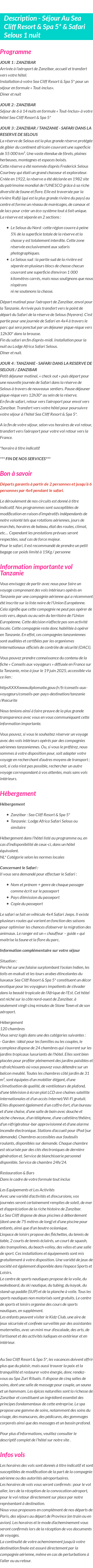 Détails du séjour
