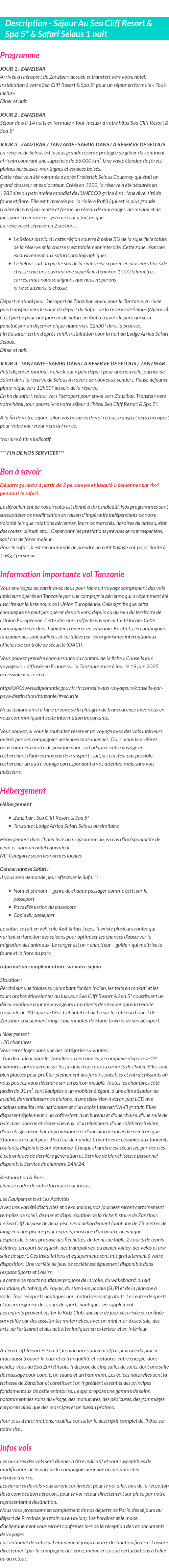 Détails du séjour