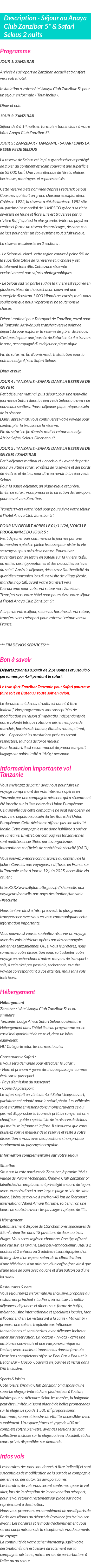 Détails du séjour