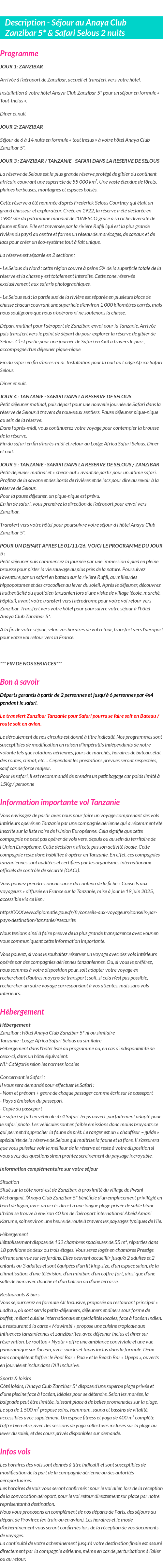 Détails du séjour