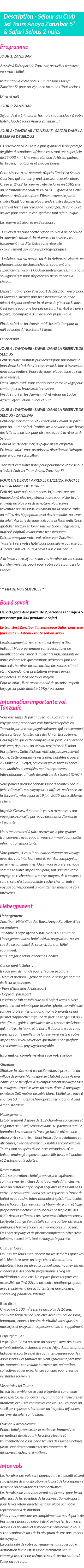 Détails du séjour