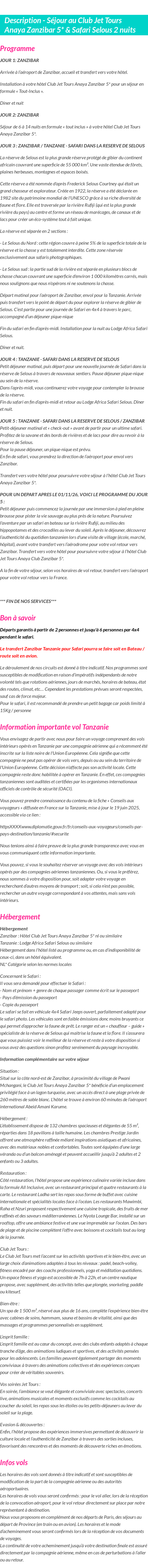 Détails du séjour