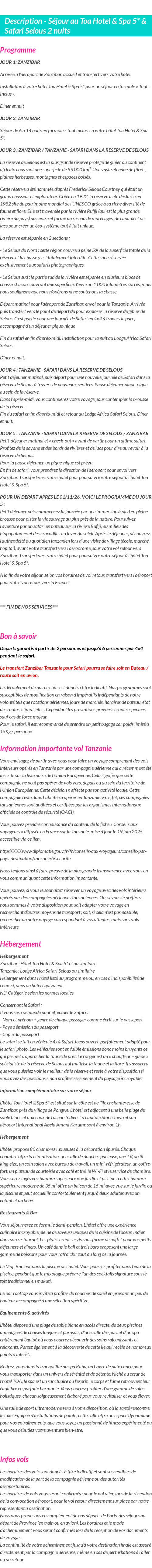 Détails du séjour