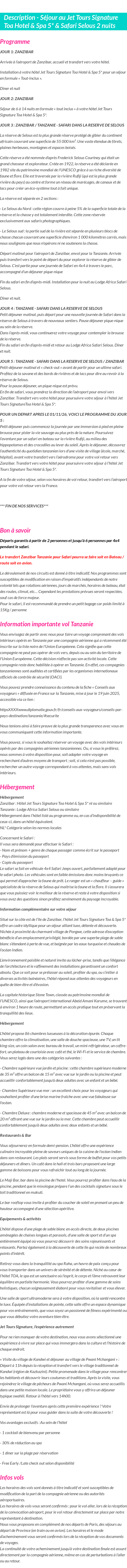 Détails du séjour