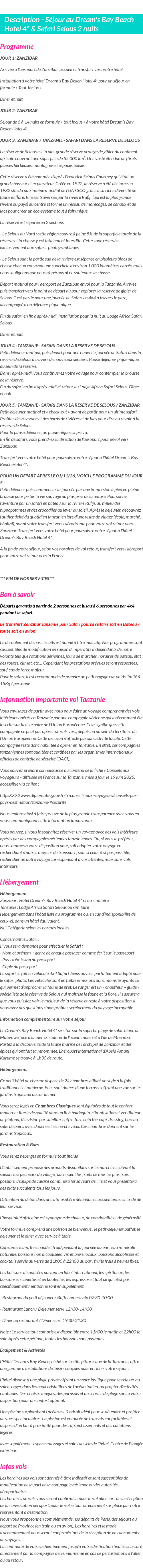 Détails du séjour