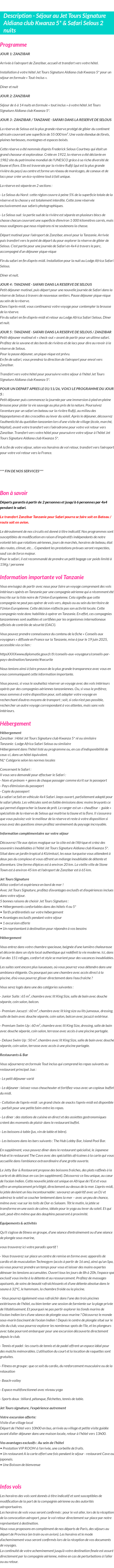Détails du séjour