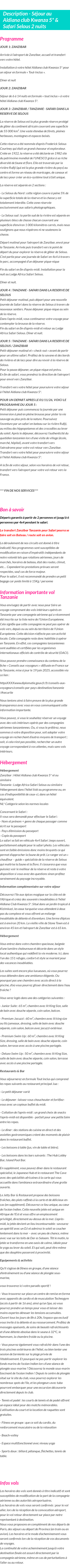 Détails du séjour