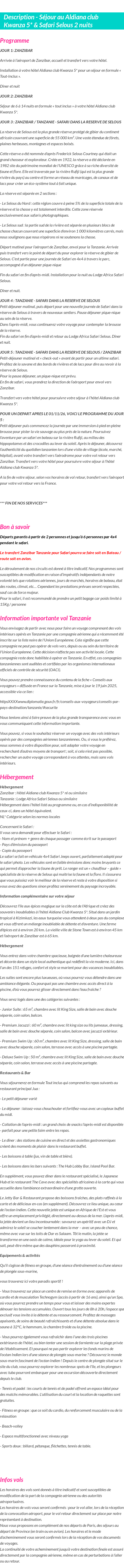 Détails du séjour