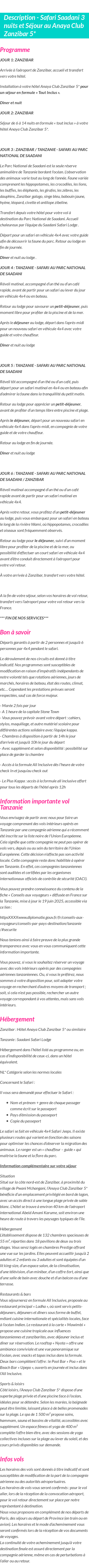 Détails du séjour