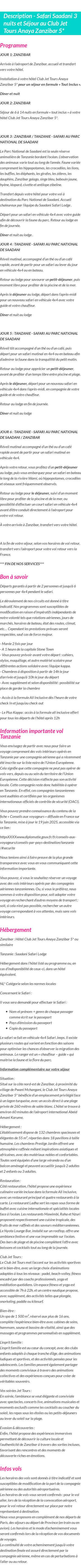 Détails du séjour