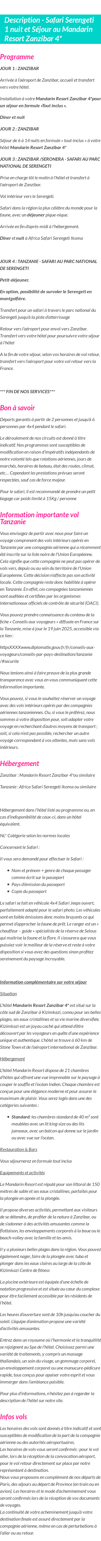 Détails du séjour