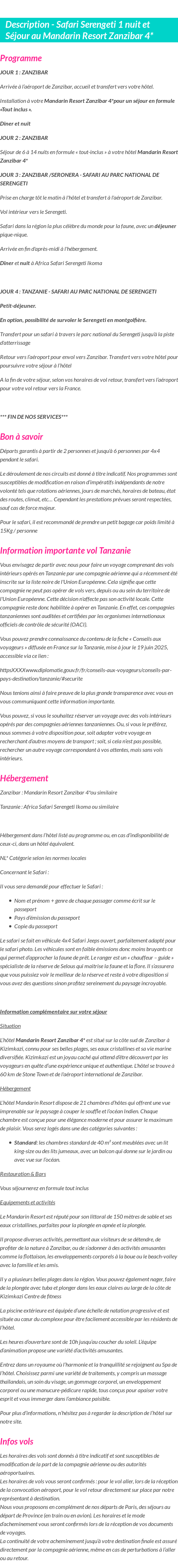 Détails du séjour