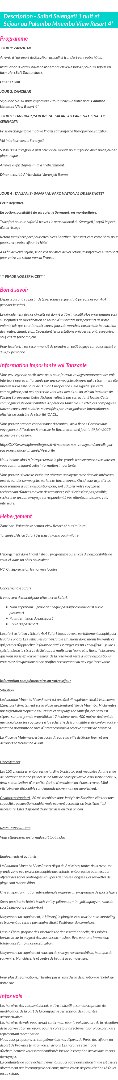 Détails du séjour