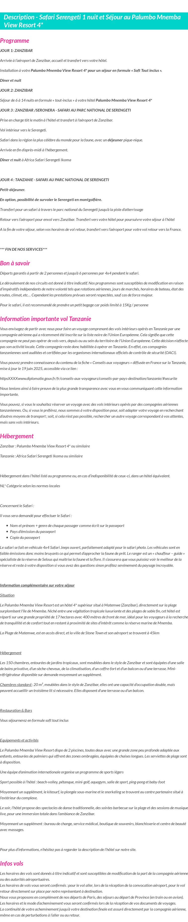 Détails du séjour