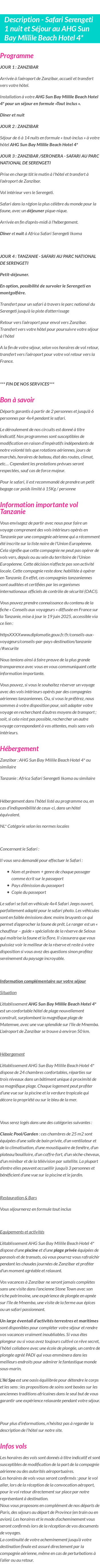 Détails du séjour