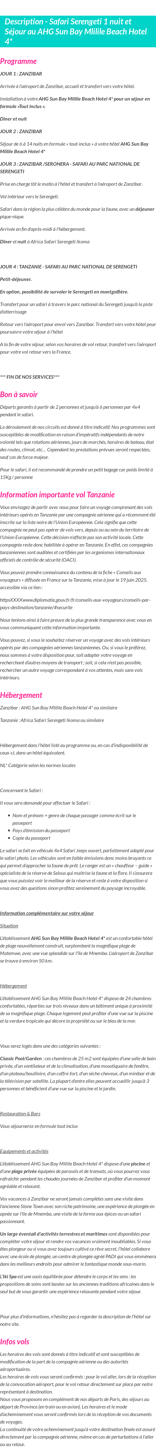 Détails du séjour