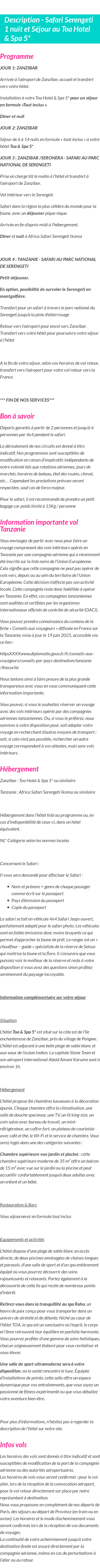 Détails du séjour